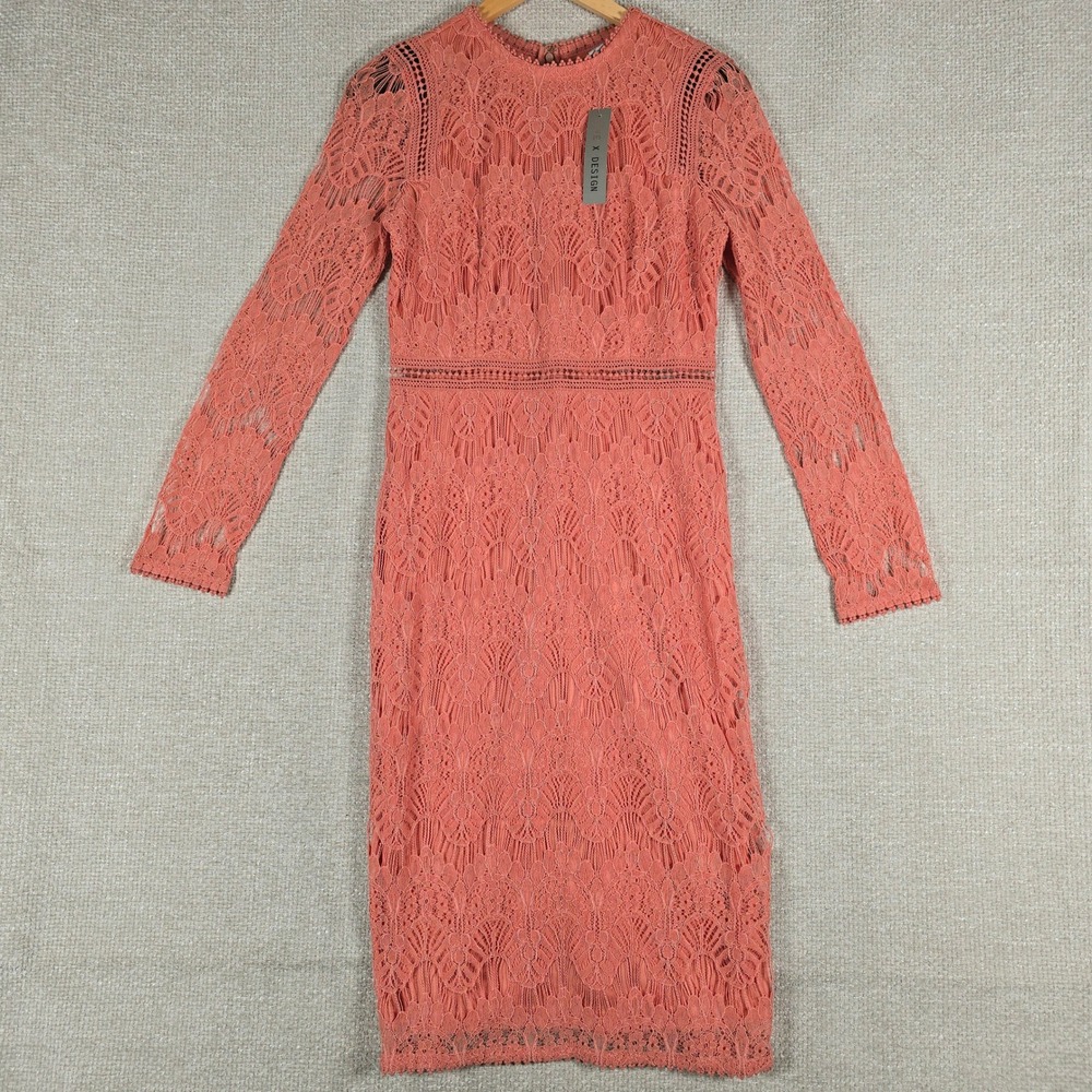 Love X Design Canyon Clay Lace Long Sleeve Midi Dress J03553J Womens Medium NEW